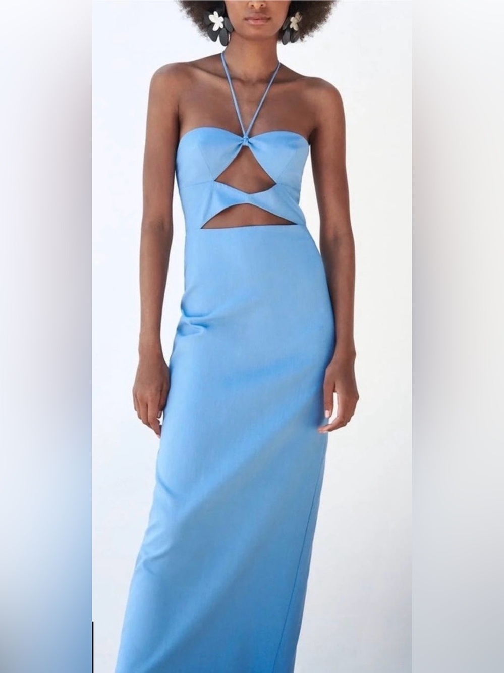 Cutout Strapless Midi Dress in Light Blue